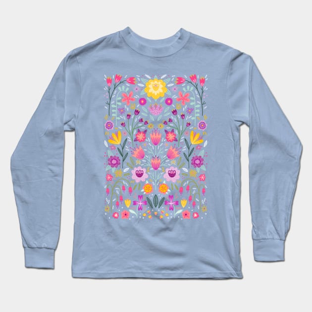 Bright Floral Symmetry Long Sleeve T-Shirt by NicSquirrell